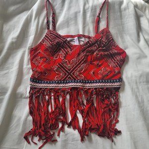 Target Xhilaration Red Bandana Fringe Crop Top Medium NEW W TAGS